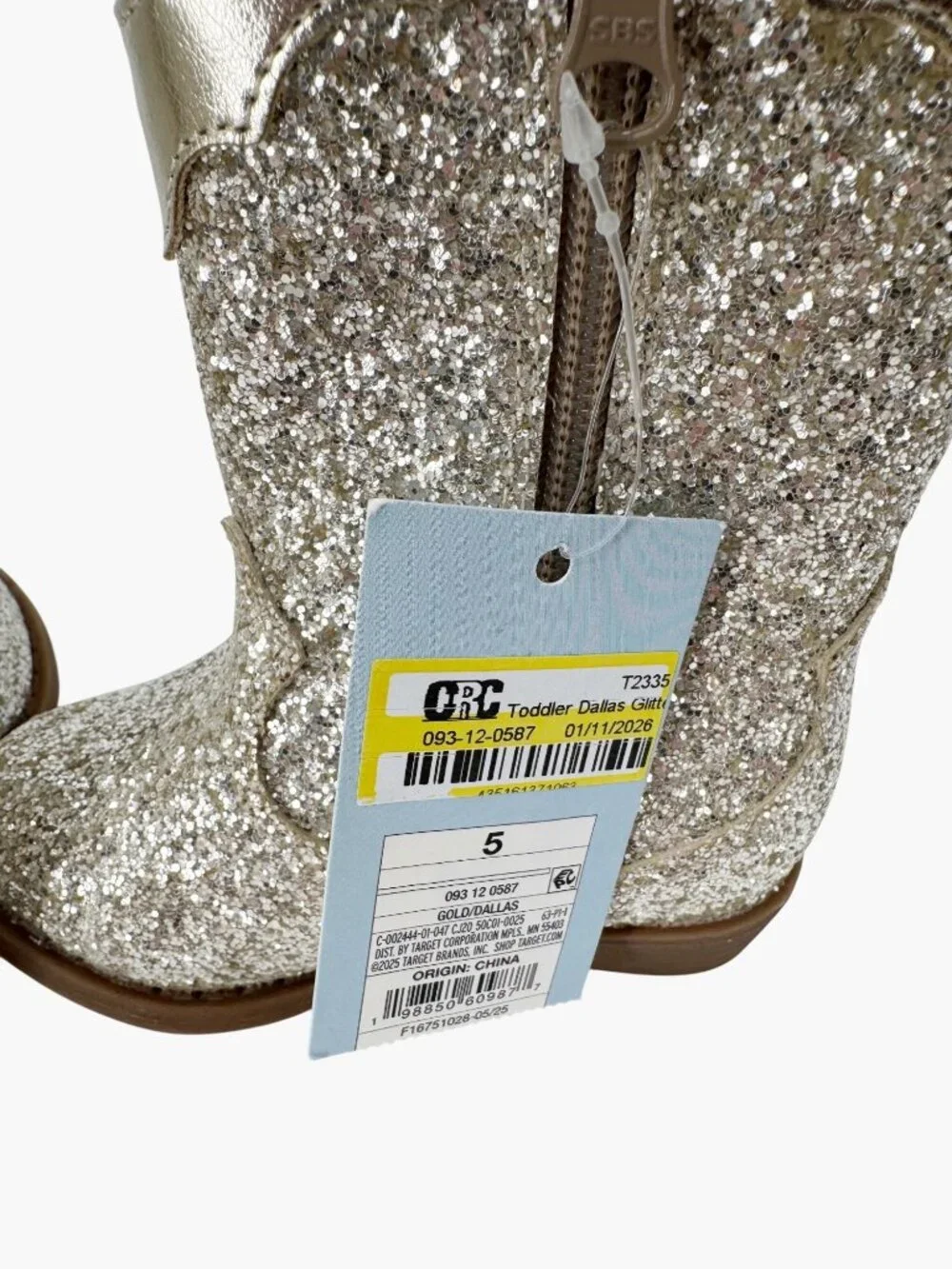 NEW  Cat & Jack Toddler Dallas Glitter Western Boots - Gold - Size 5